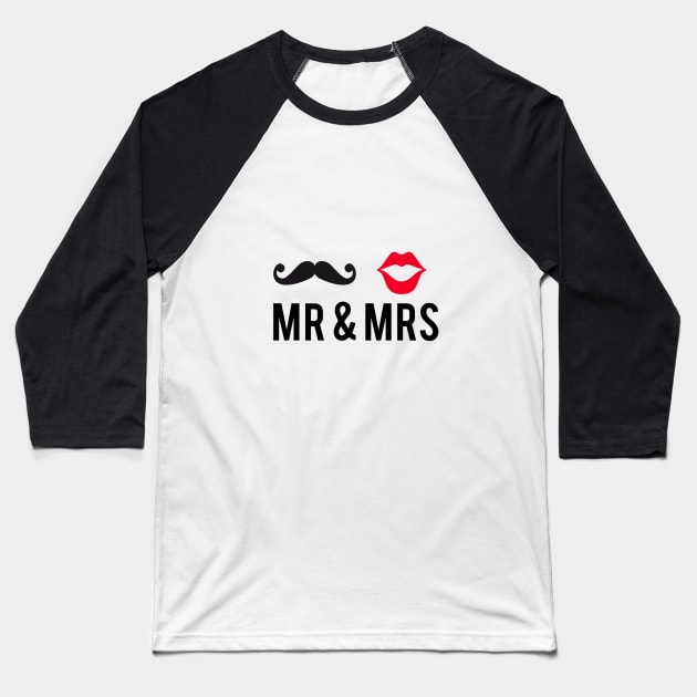 Mr and Mrs, text design with mustache and red lips Baseball T-Shirt by beakraus